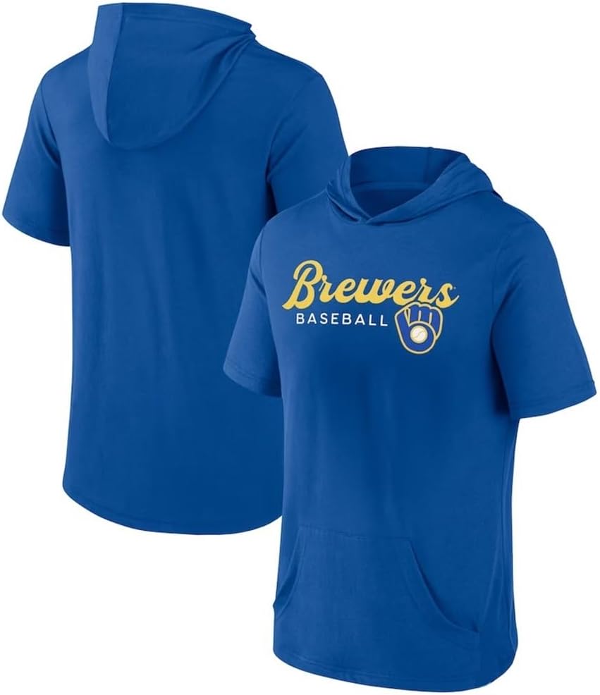 [売店] メンズ半袖パーカーTシャツ夏プリントトップ野球リーグMLB ミルウォーキー・ブリュワーズ アスレチック・カジュアルウェア
