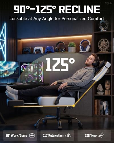 Image of GTPLAYER Big & Tall Gaming Chair, Wide Reclining with Footrest for Adults | Ergonomic High Back Computer Desk Chair, Comfort Padded Seat with Lumbar Support for Big /Tall, Office /Home, Dark Black
