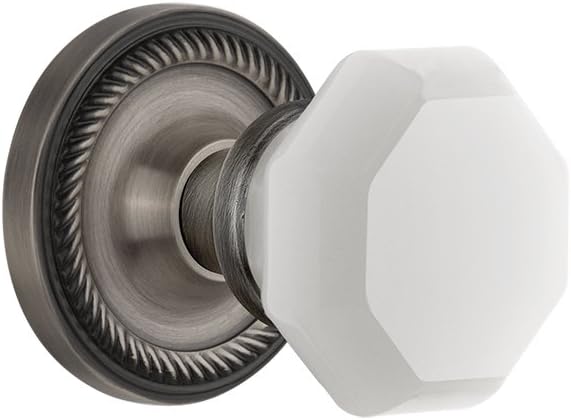 Nostalgic Warehouse 748616 Rope Rosette Waldorf White Milk Glass Knob Single Dummy, Antique Pewter