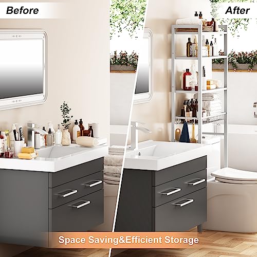 Over-The-Toilet Storage Rack, 4-Tier Bathroom Organizer Shelf Over Toilet with Adjustable Shelf and Basket, Freestanding Space Saver Bathroom Shelves Above Toilet for Room (Pure White) - Image 5
