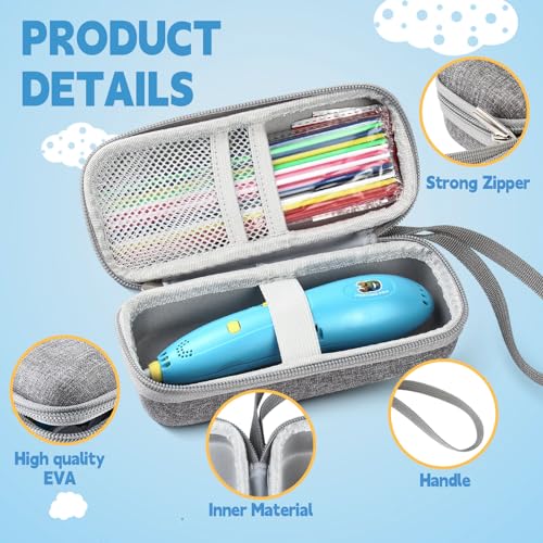 Inscool Case Compatible with MOST 3D Printer Pens for Kids, 3D Pen Accessories Printing Filament Refill Pack and USB Cable | Protective Case fit for 3D Printing Pen (Case only-Gray)