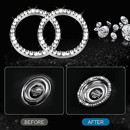 Bling Rhinestone Rear View Mirror, Crystal Ball Plush Pendant Ornament, Bling Car Coaster, Key Ignition Starter, Diamond Car Accessories for Women and Man, 6 Set Car Interior Decoration (white)