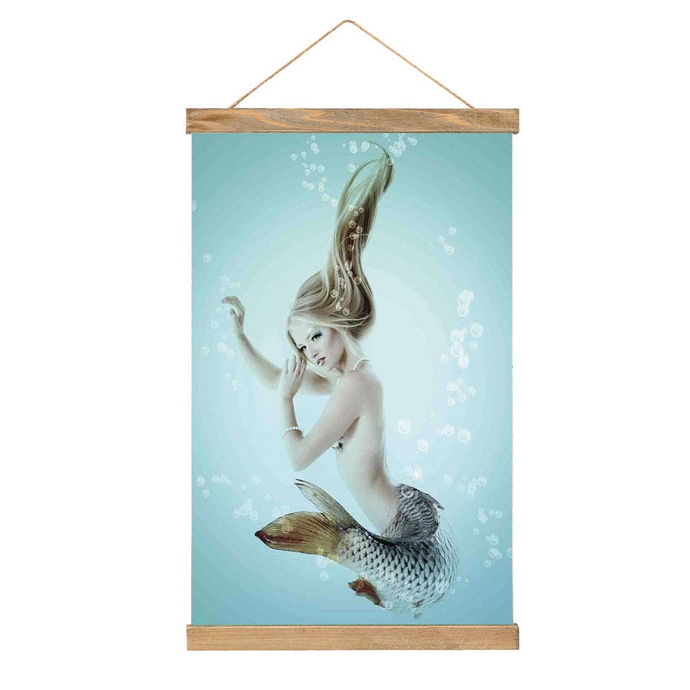 Amazon.co.jp: のれん棒 ポスター 人魚 水泡の水中神話のアートワーク
