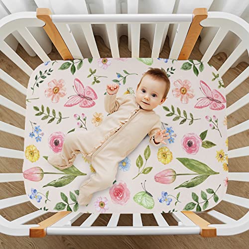 Floral Garden Flower Butterfly Fitted Crib Sheet For Girls And Boys,Soft Breathable Baby Sheet For Standard Size Crib Mattress 21164919 #TOP6