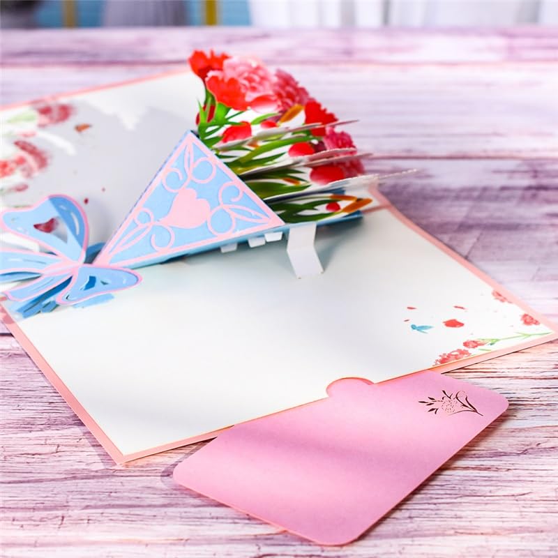 Glückwunschkarte Pop -UP A. Blumenstrauß der Nelken Blumen Karte Geburtstagsgeschenkkarten Mütter Thanksgiving Day-Gruß-Karte (10-Packung)