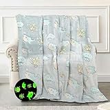 BYKOSY Glow in The Dark Blanket Shark Pattern for Unique Birthday Gifts for Girls Boys Teens, Lightweight Soft Cozy Warm Fuzzy 50'×60' Blue