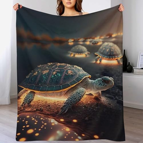 Süße Schildkröte Kuscheldecke Flauschig Decke, Flannel Weiche Sofadecke, Fleecedecke, Wohndecke - Leicht zu pflegen - Warm, Gemütlich, Langlebig（130×150cm）