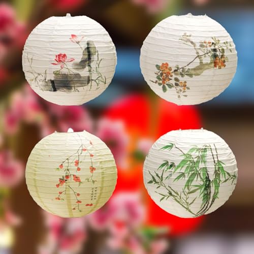 Vastsea 4 Piezas Farolillos Chinos Decorativos de Papel, Colgantes Farolillos de Papel, para Jardín Exterior, Fiesta, Boda Aniversario