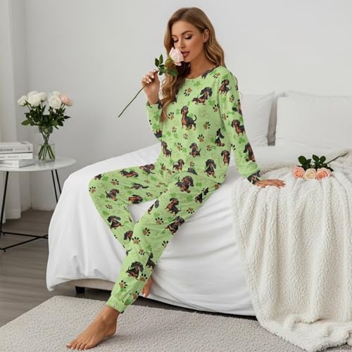 Image of Women's 2 Piece Printed Pajama Set Long Sleeve Sleepwear Set with Long Pants Casual Lounge Sets with Pocket