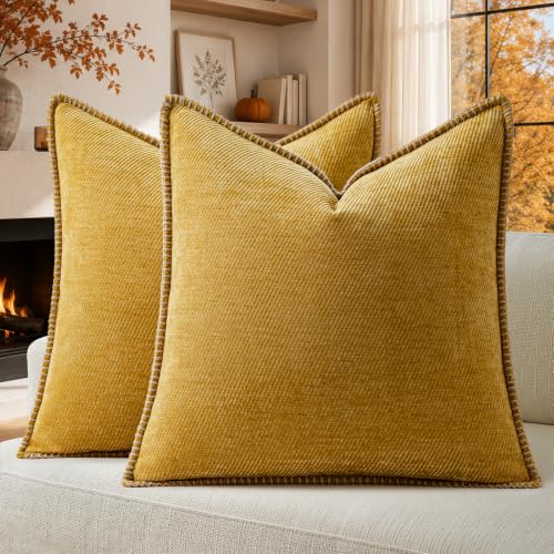 Image of a moment Fall Decorative Throw Pillow Covers Pack of 2,22x22 Inch Crafted Border Yellow