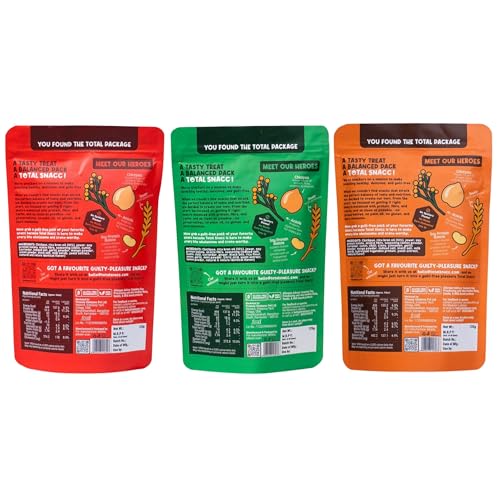 Image of TOTAL SNACC Roasted Bhujia Combo(125g x 3 Packs) | High Protein 19g , High Fibre 12g | 70% Less Oil | No Palm Oil | Indian Masala, Peri Peri & Pudina Lime | Healthy Snacks Combo | Millet Bhujiya | Baked Bhujia Sev | Baked Namkeen | Diabetic Friendly | Low Calorie