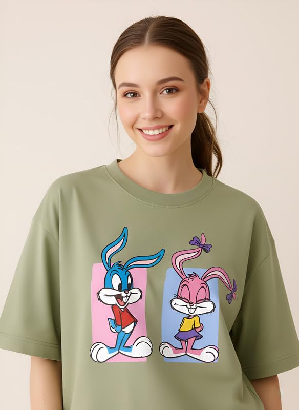 Image of My Swag Women Casual Nightwear Co-Ord Set | Soft Cotton T-Shirt & Pajama with Cartoon Print | Home Wear & Sleep Wear for Ladies
