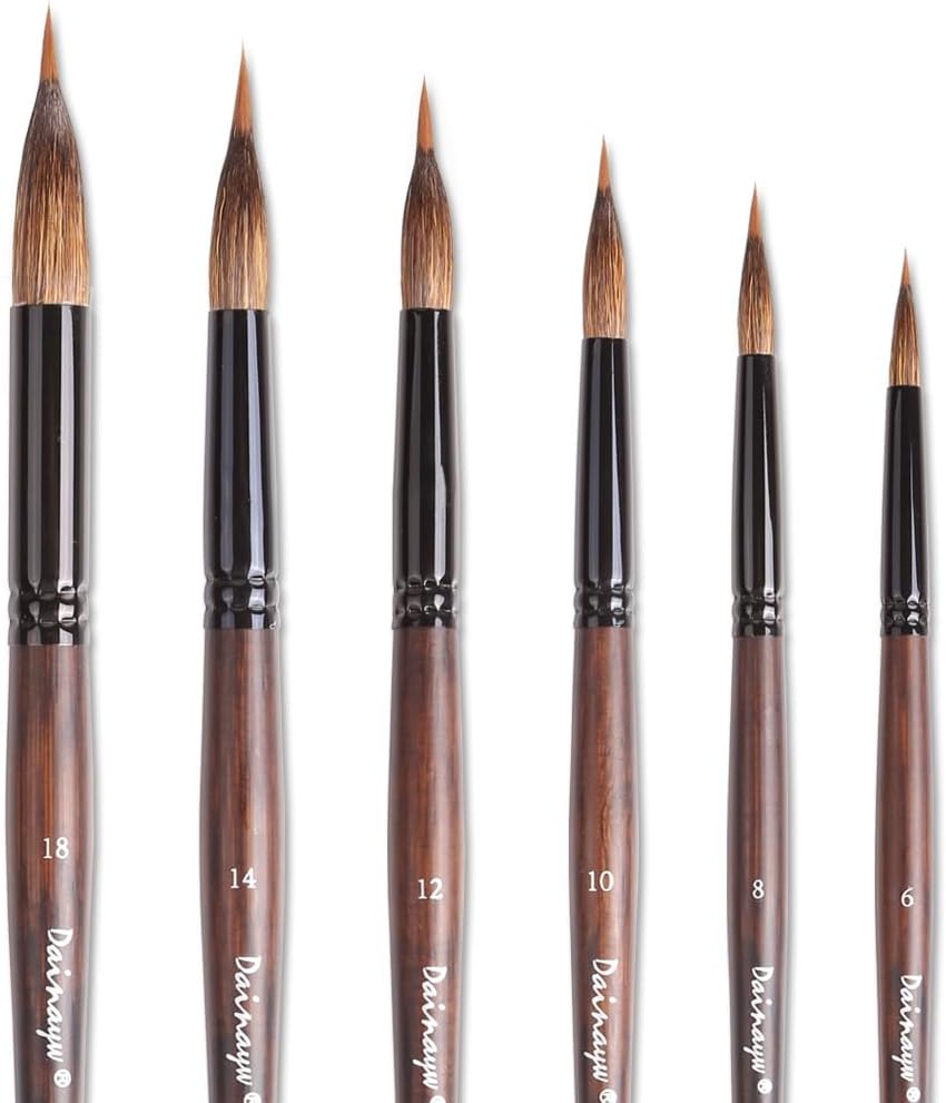 Dainayw 6 Pcs Extended Needle Point Brushes Set, Two Layer Liner Watercolor Brushes, Artist Brush for Art Detail, Leaves, Flower Drawing