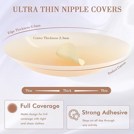 Image of TEKCOOL 2 Pair Nipple Covers Reusable Comfortable Invisible Adhesive Silicone Pasties for Women.