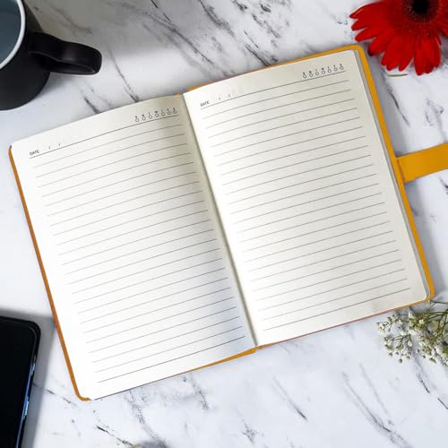 Image of Giftana Personalized Diary with Name, Customized Leather Diaries with Magnetic Overlap Lock,192 Pages, Personalised A5 Notebook Diary, New Year Corporate Gifts for Employee (Yellow -Silver Clip)