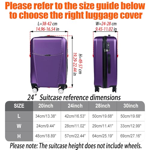 Image of Suitcase Covers for Luggage - TSA Approved Clear PVC Luggage Protector Cover, Thick Transparent Waterproof Sleeve with Large Hook and Loop Closure, Black Trim-0.4mm, 24 inch Suitcase Cover