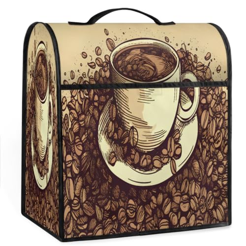 Coffee Maker Cover Vintage Coffee Pattern Kitchen Appliance Covers Small Appliance Covers Blender Cover Juicer Cover Dust Covers for Kitchen Appliances with Top Handle and Pockets,Washable,C705