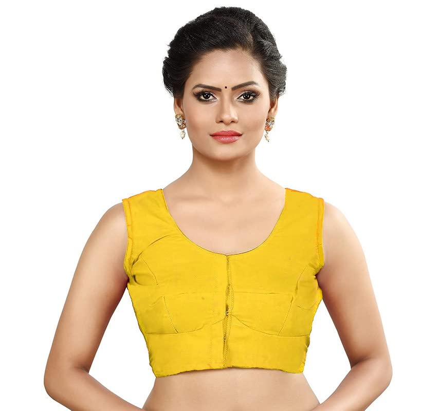 Women's Cotton Woven Sleeveless Blouse (U-NECK-SL-BLOUSE-YELLOW-36_Yellow_36)-image-1