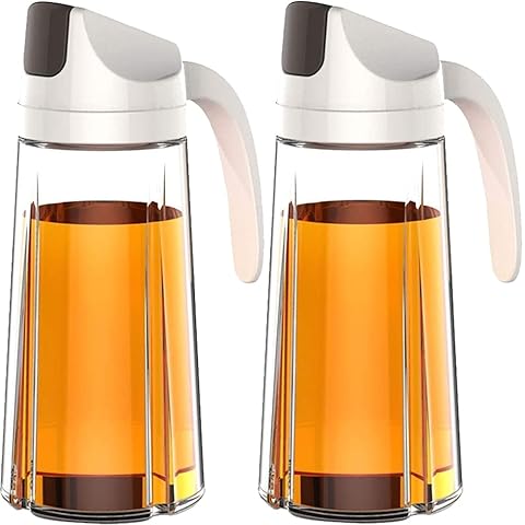 BLYPHOO Glass Olive Oil Dispenser Bottle: Auto Flip Cooking Oil Bottles 2 Pcs, Leak-proof Oil Dispenser Bottle with Automatic Stopper and Cap, Non-Drip Spout and Non-Slip Handle for Kitchen Cooking Cover