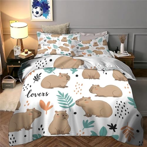 Housse de couette capybara hypoallergique en microfibre douce avec fermeture éclair