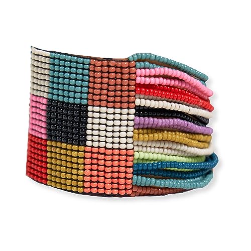 INK + ALLOY Beaded Bracelets for Women, Olive Two-Sided Seed Bead Stretch Cuff Bracelet, Handmade Jewelry for the Modern Bohemian