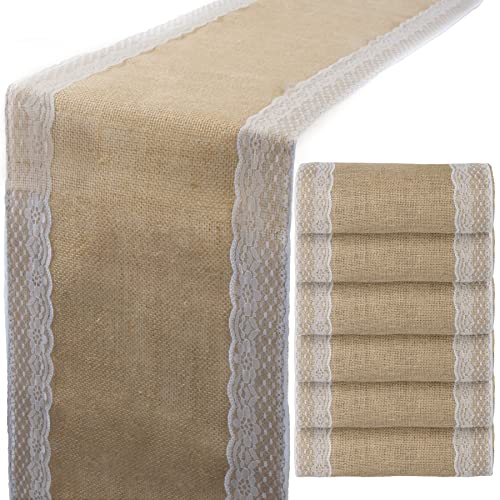 Luxior Tischläufer - Jute Tischband mit Spitzenbesatz außen - 30 x 274 cm - nachhaltig und umweltfreundlich - hochwertige Vintage Tischdeko - Hochzeitsdekoration - Tischdekoration mit Spitze Cover