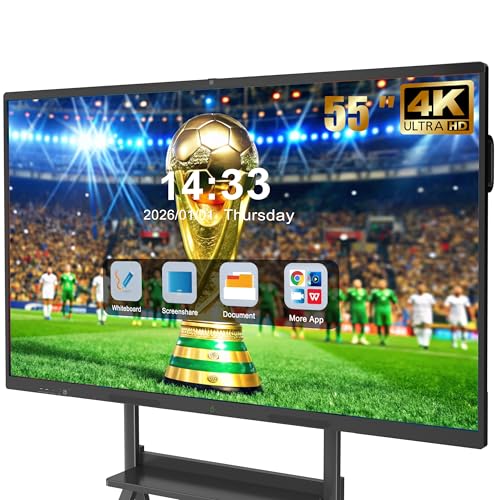 JASZDOT 55'' Smart Board, 4K UHD Interactive Touchscreen Whiteboard, Android13 8+128GB Wireless Smartboard for Classroom Home Office Studio