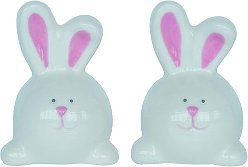 Juego de salero y pimentero de conejo de Pascua, juego de cerámica blanca brillante