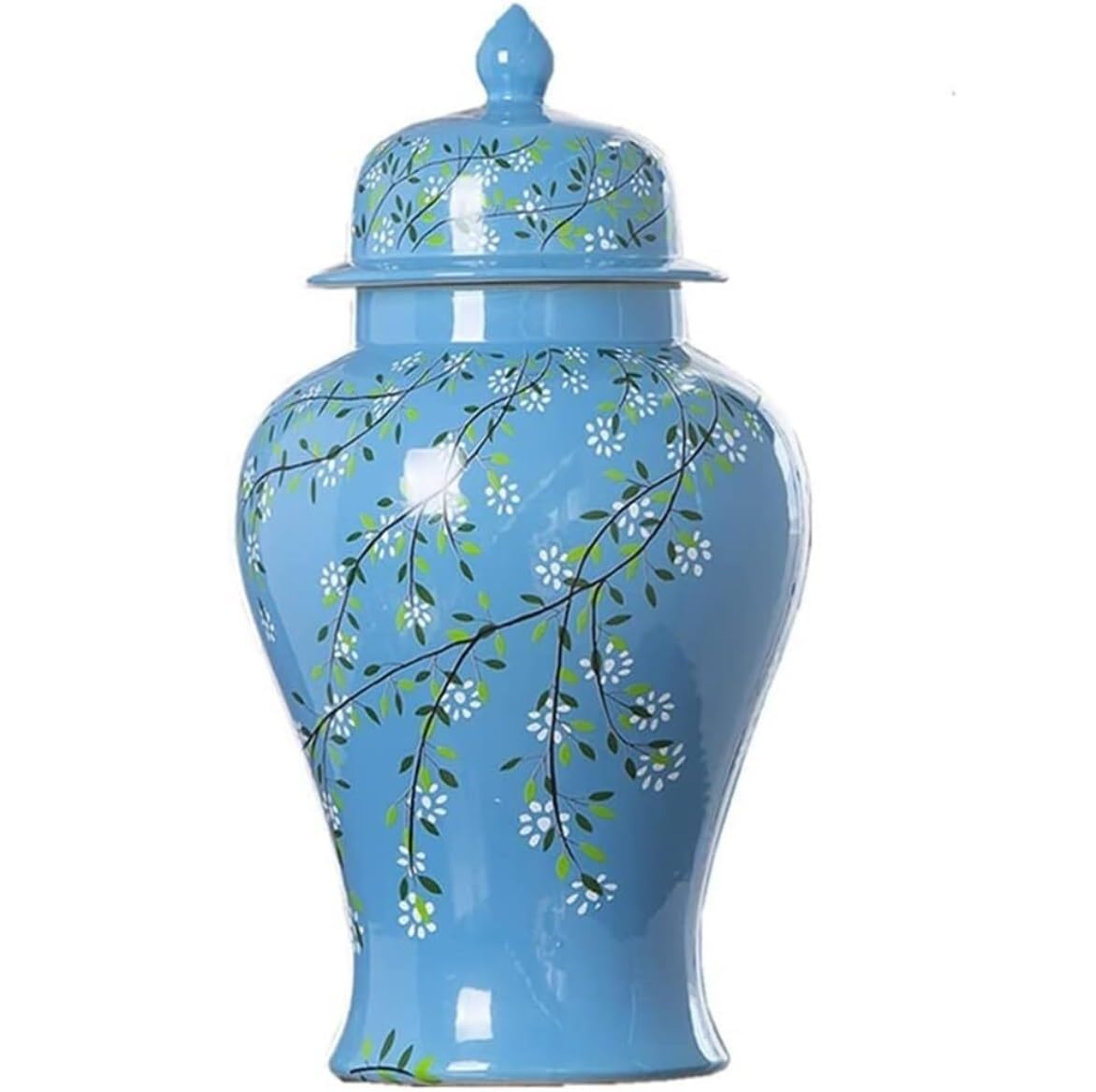Słoik Imbirowy Ceramiczny Niebieski Imbirowy Słoik Z Pokrywką, Wykwintne Piękne Ozdobne Porcelanowe Słoiki Słoik Świątynny Z Pokrywkami Jingdezhen Antyczny Styl (Color : A, Size : 19 * 37cm)