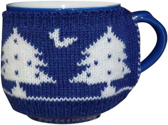 LONGDON HOMEONECute Acrylic Knitting Mug Sleeve for London Pottery Farmhouse Mug, 8.5 fl oz (250 ml) Gift (Blue-Tree)