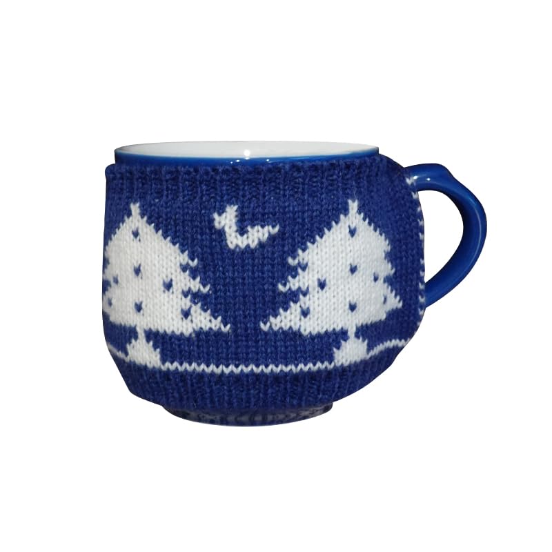 LONGDON HOMEONECute Acrylic Knitting Mug Sleeve for London Pottery Farmhouse Mug, 8.5 fl oz (250 ml) Gift (Blue-Tree)