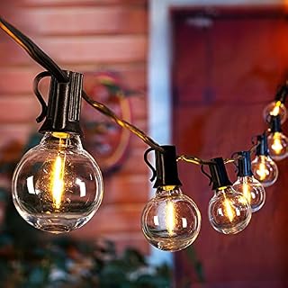 LED G40 Outdoor String Lights - Patio Lights with 50 LED Shatterproof Bulbs,16.2 M/ 53 Feet Weatherproof Commercial Hanging Lights Backyard Decor, E12 Socket, 2200K, Black