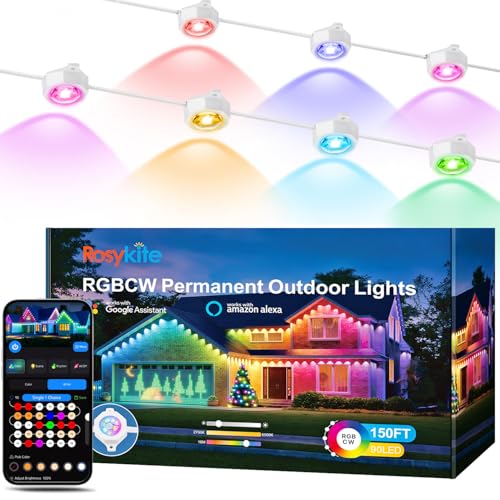 Image of rosykite Permanent Outdoor Lights, 200ft,144 Lights, RGB+IC & Tunable White