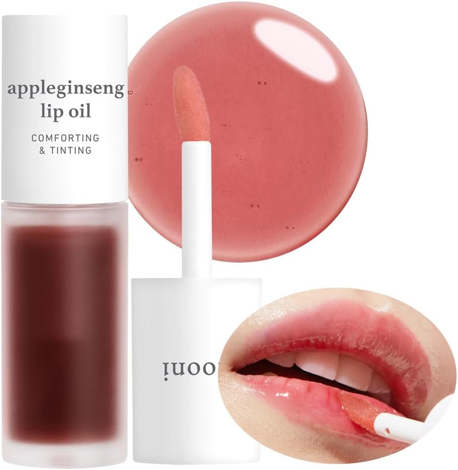 NOONI Lip Oil, Apple Dinsense, Lip Oil, Color Retention, Blood Tone, Moisturizing, Exfoliate Care, Smooth, Moisturizing, Waterproof, Korean Cosmetics, Natural, Daily Lip Care, 8 Colors, 3.7 ml