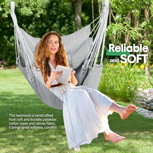 Hatisan 001-1 Hammock Chair Hanging Rope Swing Seat For Indoor Outdoor, Sturdy Cotton Weave Hammock Swing thumb #4