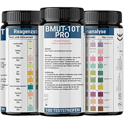 100x Urinstreifen mit 10 Indikatoren Gesundheitstest Urinanalysestreifen Ketose Glucose pH-Wert Teststreifen Cover