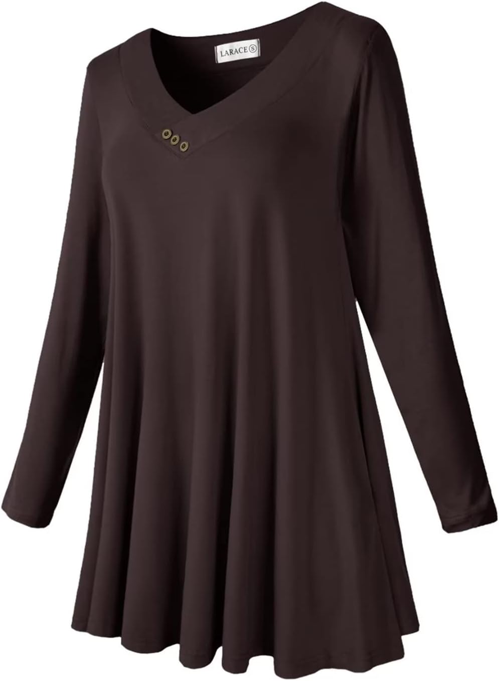 LARACE Women Plus Size Tunic Tops Long Sleeve V Neck Blouse Loose Swing Basic Flowy T Shirt for Leggings - Image 2