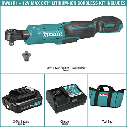 Image of Makita RW01R1 12V max CXT Lithium-Ion Cordless 3 /8 inch / 1 /4 inch Sq. Drive Ratchet Kit (2.0Ah)