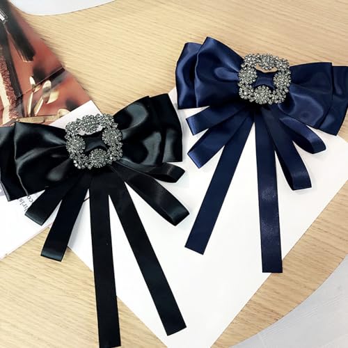 Image of Vintage striped rhinestone Bow Blouse Embellishment Neckline Women's blouse bow tie corsage accessories(multicolour)
