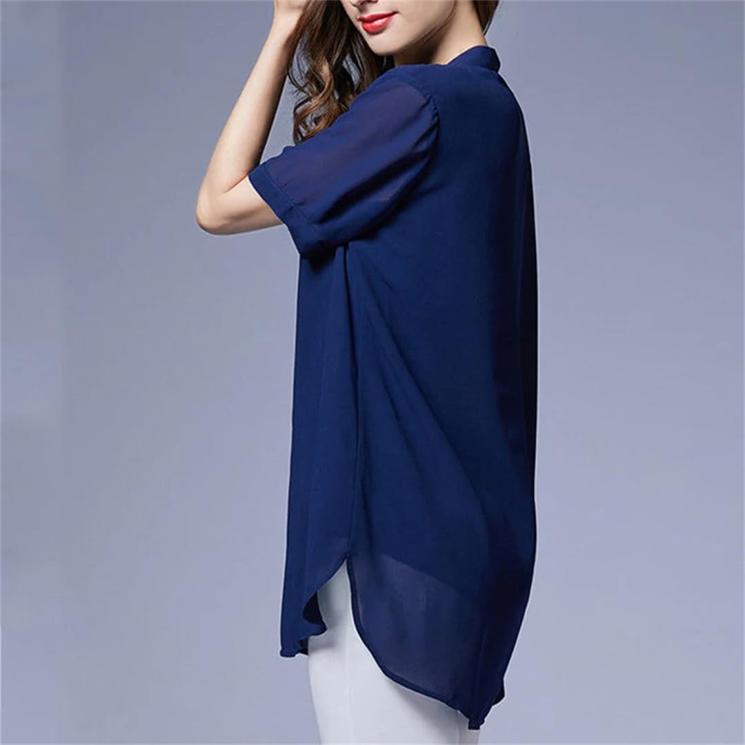 Camicette da donna con scollo a V, casual, a maniche corte, estive, irregolari, a tunica