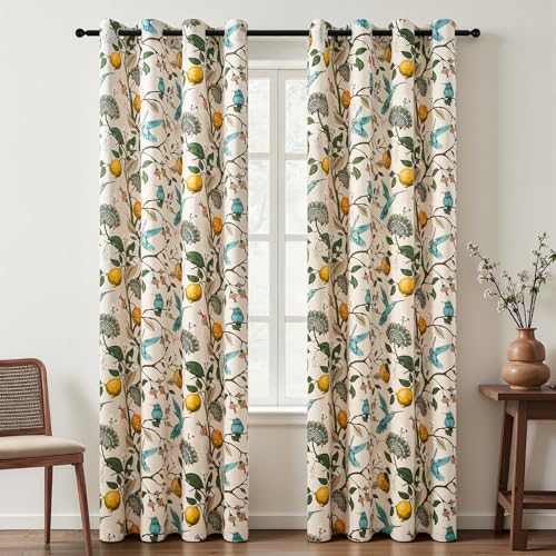 Image of Topfinel 94 Inches Long Custom Window Treatments,Retro Art Deco Euro Flower Hummingbird Patterned Pretty Elegant Light Blocking Grommet Curtains Vintage Floral Curtains for Bedroom Playroom Room