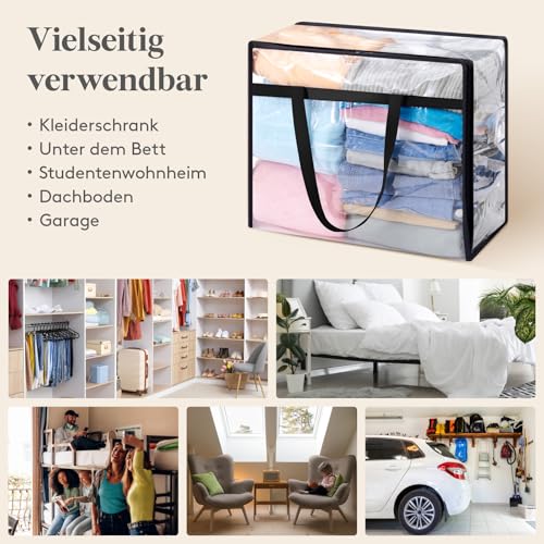 Lifewit 4 Stück Transparente Plastik Aufbewahrungstasche, 40L Kleiderschrank Organizer Aufbewahrungsbox mit Deckel Kleideraufbewahrung Umzugskartons mit Verstärkter Griff für Bettdecken, Kleidung