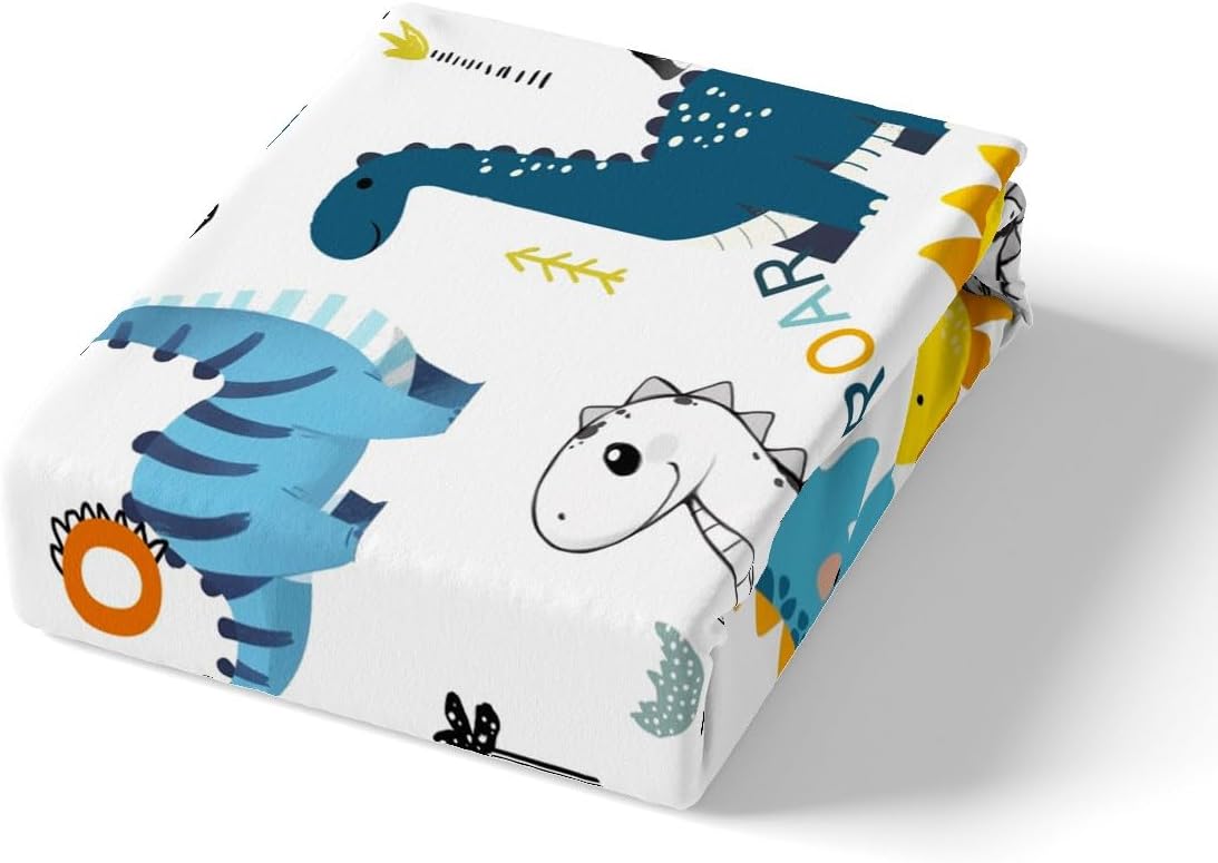 Cute 3D Dino Full Size Fitted Sheet No Top Sheet,Jungle Dino Wild Animal 3 Pieces Kids Teenager Room Decor Cute Dinosaur Pocket 2 Pillowcases