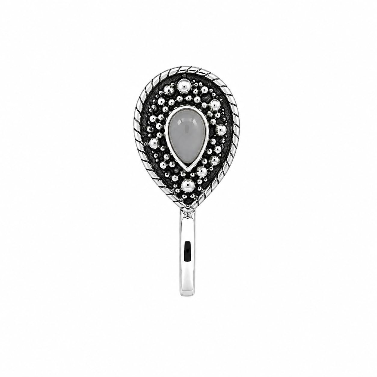 Jewellery Latest Oxidised Silver Finishing Gray Stone Stud Teardrop Paisley Shape Nose Pin | Ring | Without Piercing | Adjustable | Nathiya | Nathani | For Women & Girls-image-7