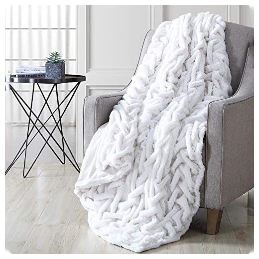 Modern Threads Luxury Solid Braided Faux Fur Reverse to Flannel Throw Blanket, Off White - 50" x 60"