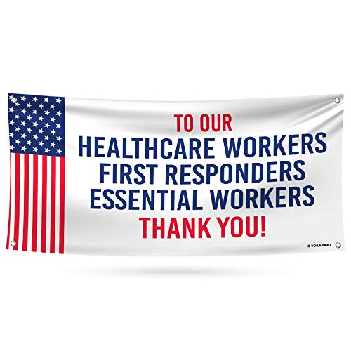 Thank You First Responders, Essential Workers Banner Sign - 13 oz Heavy Duty Waterproof Thank You Healthcare Workers Vinyl Banner with Metal Grommets, B (24" x 48")
