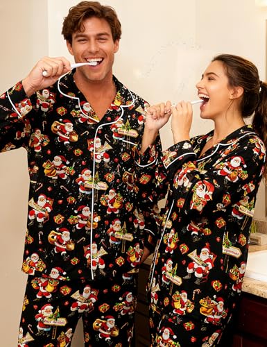 Image of RAISEVERN Couples Christmas Matching Pajamas 2 Piece Women Men Xmas Pjs Soft Pajama Set Long Sleeve Loungewear Warm Sleepwear