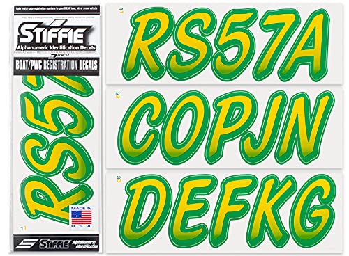Image of STIFFIE Whipline Yellow /Green 3 inch Boat & PWC Registration Decals • Numbers Letters Stickers