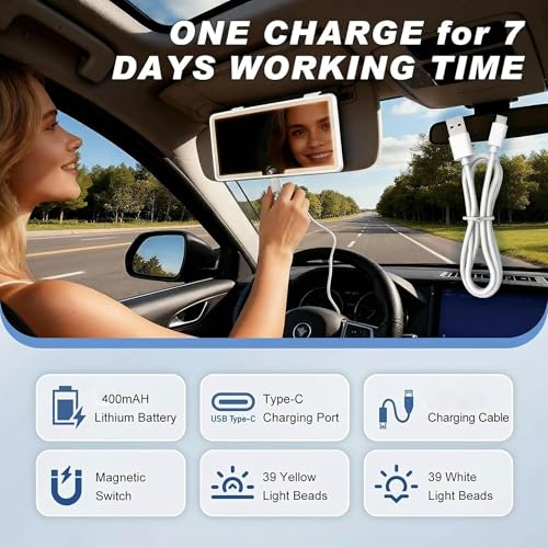 Image of H HANUMANT ENTERPRISE Premium Car Sun Visor Vanity Makeup Mirror - 78 LEDs Rechargeable with Smart Touchable Sensor Switch & 3 Light Modes, Universal Travel Makeup Mirror for Car