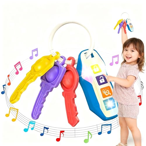 Toy Car Keys with Lights & Sounds ,Baby Teething Relief Toys for 6-12 Months, Baby Teether Keys Car Musical Toy for 6 9 12 18 36 Months, Food Grade...